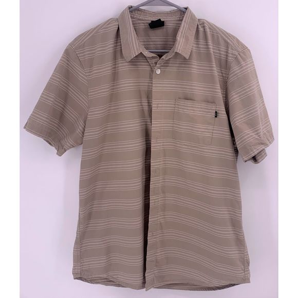 Men's Oakley Button up Striped Shirt Tan - Picture 1 of 4